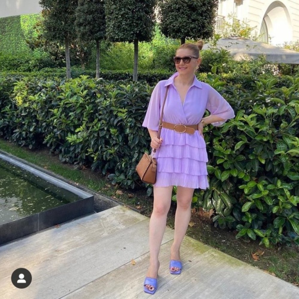 🍀 ZARA PLEATED RUFFLED LILAC DRESS WITH BELT_11